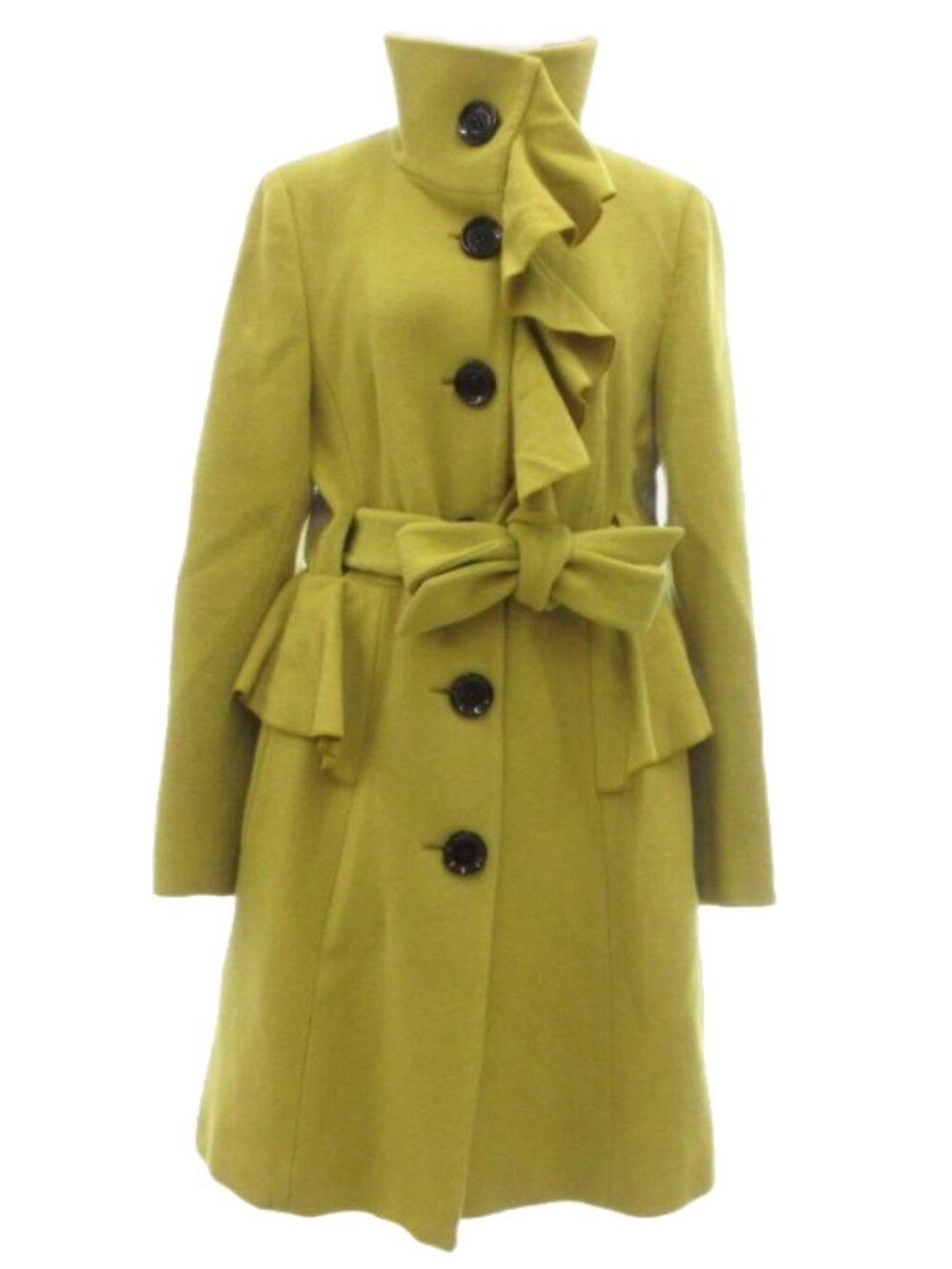 Karen Millen Chartreuse Ruffle Front Wool Coat Womens US Size 8